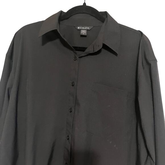 Athleta Cropped Stretch Tech Top Long Sleeve Button Down Shirt Black Size M - Picture 3 of 6